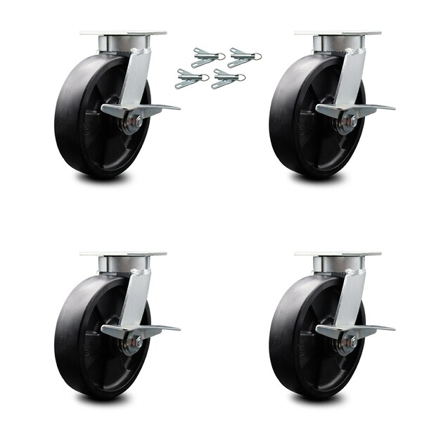 Service Caster 8 Inch Kingpinless Glass Filled Nylon Caster Set with Brakes and Swivel Locks SCC-KP30S820-GFNR-SLB-BSL-4 - main